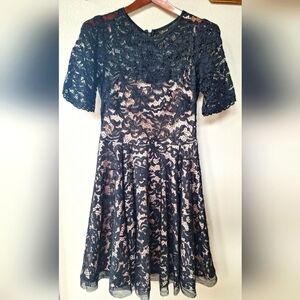 Eliza J Womens Black/Cream Lace Overlay Knee-length Fit And Flare Dress Size 6